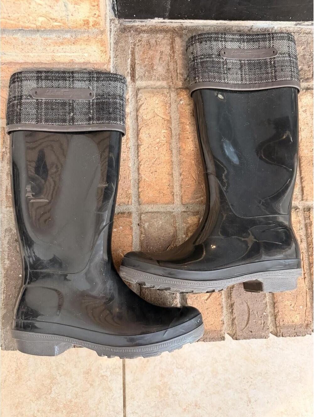 Salvatore Ferragamo Women's Rain Boots Black Tweed Size 9